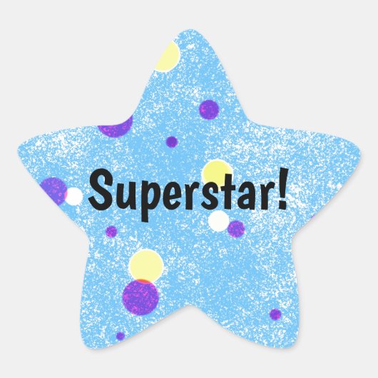Superster! Geel en Paars Stip op blauw Ster Sticker (Voorkant)