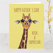 Superster Giraffe, Koel Vaderdag Kaart (Gele Bloem)