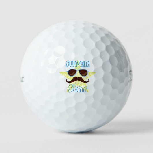 Superster met zonnebril en snor golfballen (Voorkant)