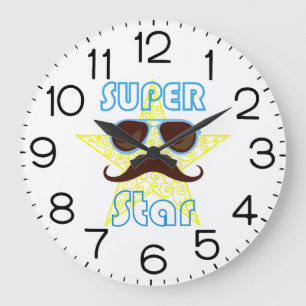 Superster met zonnebril en snor grote klok