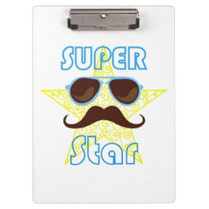Superster met zonnebril en snor klembord
