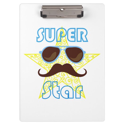 Superster met zonnebril en snor klembord (Voorkant)