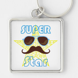 Superster met zonnebril en snor sleutelhanger