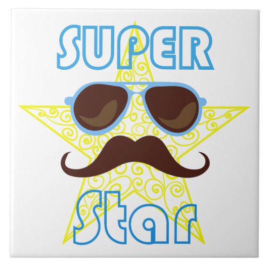 Superster met zonnebril en snor tegeltje (Voorkant)