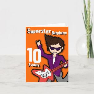 Superster Nephew 10e verjaardag oranje rode jongen Kaart