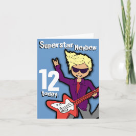 Superster Nephew 12e verjaardag blauw rood jongen  Kaart
