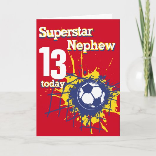 Superster Nephew 13e verjaardag voetbalsport rood Kaart (Voorkant)