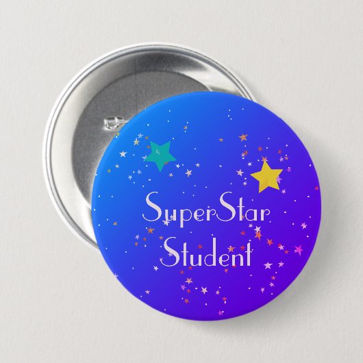 Superster-student met sterren ronde button 7,6 cm (Voorkant /achterkant)