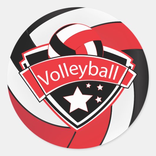 Superster voor rode, witte en zwarte volleybal ronde sticker (Voorkant)