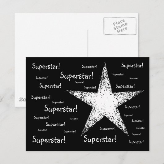 Superster! | Zwart Briefkaart (Voorkant / Achterkant)