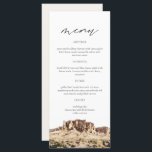 SUPERSTIESMOUNTAIN Waterverf Wedding Menu Card<br><div class="desc">Dit menu kenmerkt een schilderij van de waterverf van de Berg van de Superstitie die met een eenvoudige doopvontcombinatie in paren wordt gerangschikt. Dit menu is ideaal voor uw bestemming of avontuurlijk verlaten de bruiloft of de gebeurtenis.</div>