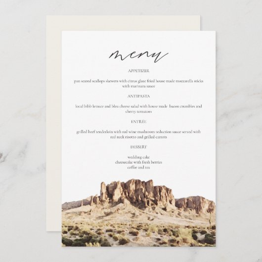 SUPERSTIESMOUNTAIN Waterverf Wedding Menu Card (Voorkant / Achterkant)