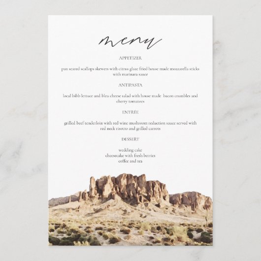 SUPERSTIESMOUNTAIN Waterverf Wedding Menu Card (Voorkant)
