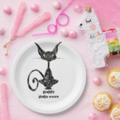 Superstitieuze Black Cat Halloween Party Papieren Bordje (Feest)