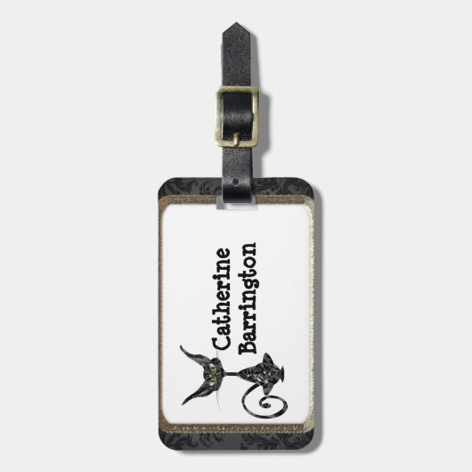 Superstitieuze zwarte kat bagagelabel (Voorkant verticaal)