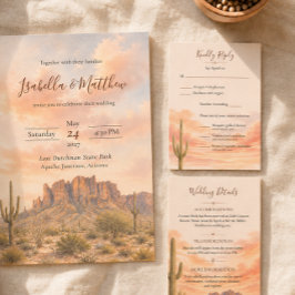 Superstition Mountains Arizona Woestijn Bruiloft R RSVP Kaartje