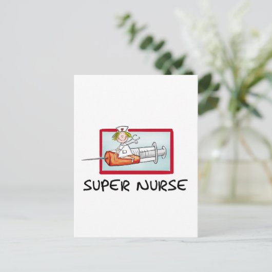superverpleegkundige - Humorische Cartoon Verpleeg Briefkaart (Staand voorkant)