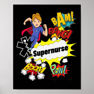 Superverpleger Comic Superheld Style Rn Woman Nurs Poster