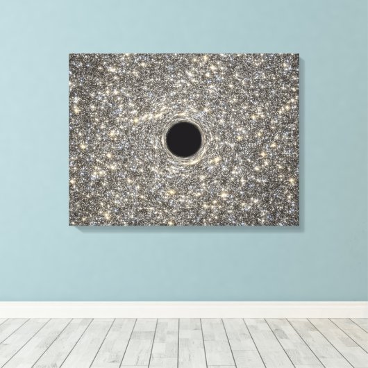 Superzwaar zwart gat in het midden van een sterren canvas afdruk (Insitu (Houten vloer))