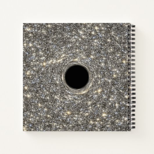 Superzwaar zwart gat in het midden van een sterren notitieboek (Achterkant)