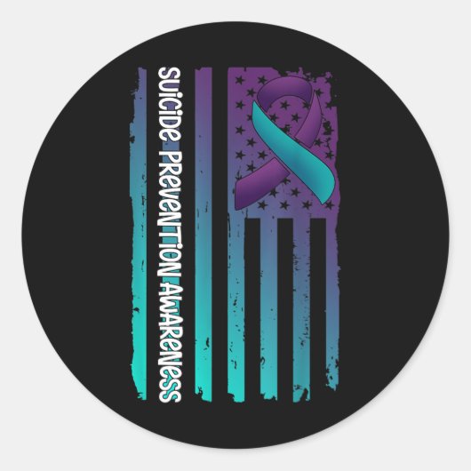 Support American Flag Ribbon Suicide Awareness For Ronde Sticker (Voorkant)