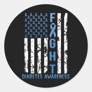 Support Fight USA Flag Type 2 Diabetes Awar Ronde Sticker