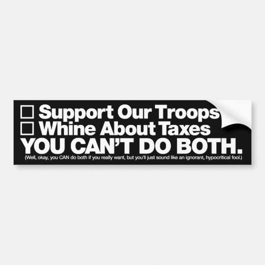 "Support Our Troops"-Bumpersticker, wit op Blac Bumpersticker (Voorkant)