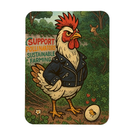 Support Polinators Cool Rooster in Leather Jacket Magneet (Verticaal)