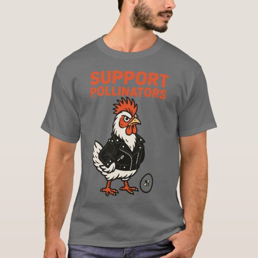 Support Polinators Cool Rooster in Leather Jacket T-shirt (Voorkant)