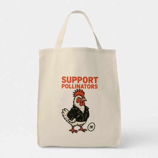 Support Polinators Cool Rooster in Leather Jacket Tote Bag (Achterkant)