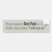 Support Ron Paul Bumpersticker (Voorkant)