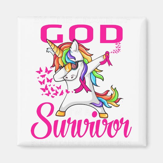 Support roze Ribbon Grace God Survivor Breast Magneet (Voorkant)