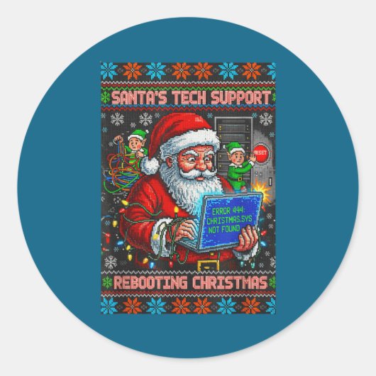 Support s Tech Santa Ugly Rebooting Ronde Sticker (Voorkant)