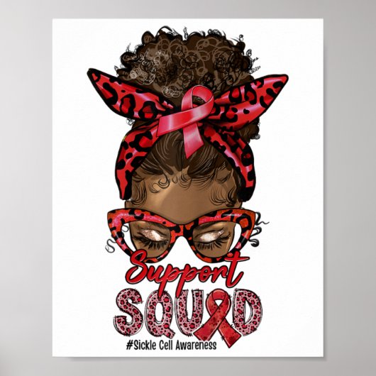 Support Squad Afro Messy Bun Leopard Sickle Cell A Poster (Voorkant)