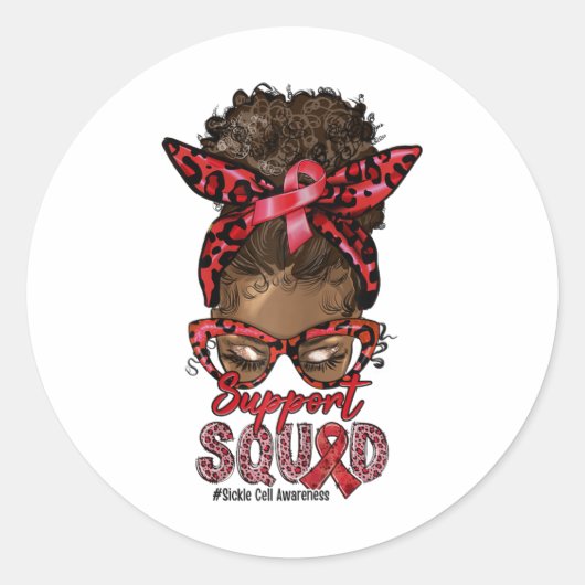 Support Squad Afro Messy Bun Leopard Sickle Cell A Ronde Sticker (Voorkant)