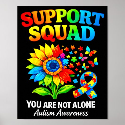 Support squad autism awareness ribbon sunflower poster (Voorkant)