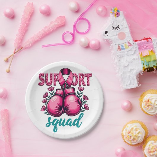 Support Squad Borstkanker Bewustzijn Handschoenen Papieren Bordje (Feest)