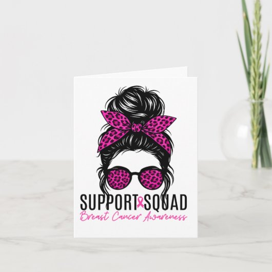 Support Squad Borstkanker Bewustzijn Messy Bun Pi Kaart (Voorkant)