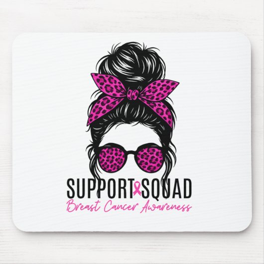 Support Squad Borstkanker Bewustzijn Messy Bun Pi Muismat (Voorkant)