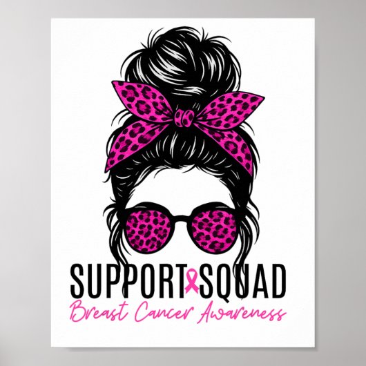 Support Squad Borstkanker Bewustzijn Messy Bun Pi Poster (Voorkant)