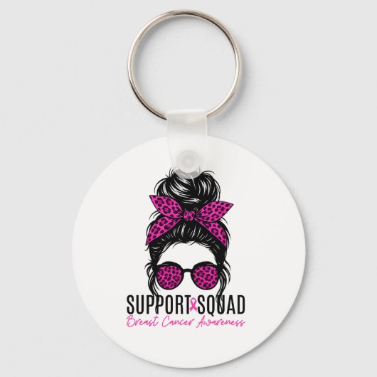 Support Squad Borstkanker Bewustzijn Messy Bun Pi Sleutelhanger (Voorkant)