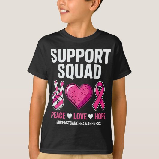 Support Squad Borstkanker Bewustzijn met Peace L T-shirt (Voorkant)