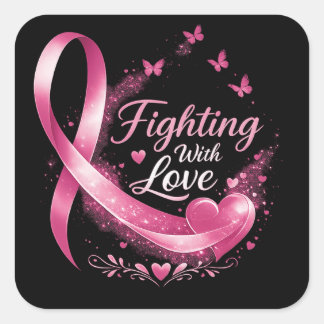 Support Squad Breast Cancer Awareness pink ribbon  Vierkante Sticker