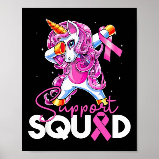Support Squad Breast Cancer Awareness Pink Unicorn Poster (Voorkant)