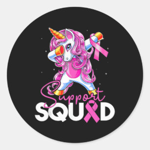 Support Squad Breast Cancer Awareness Pink Unicorn Ronde Sticker