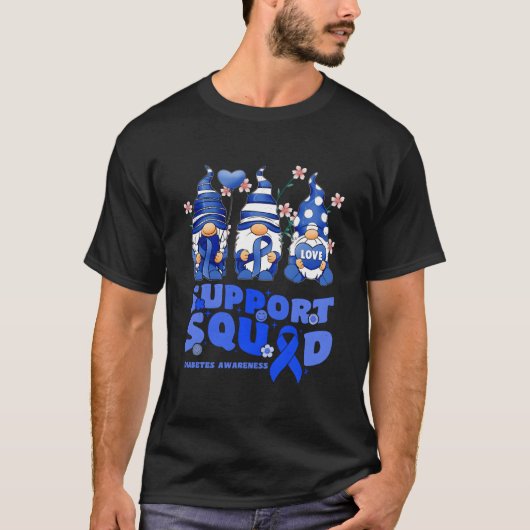Support Squad Diabetes Awareness Gnome Blue Ribbon T-shirt (Voorkant)