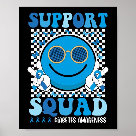 Support Squad Diabetes Awareness Smile Face Groovy Poster (Voorkant)