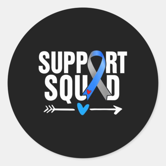 Support Squad Grey Blue Ribbon Diabetes Awareness Ronde Sticker (Voorkant)