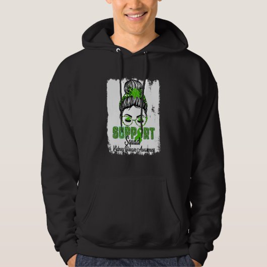 Support Squad Kidney Disease Awareness Green Hoodie (Voorkant)