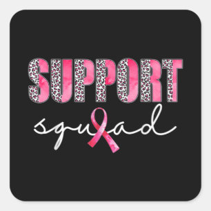 Support Squad Leopard Pink Warrior Breast Cancer A Vierkante Sticker